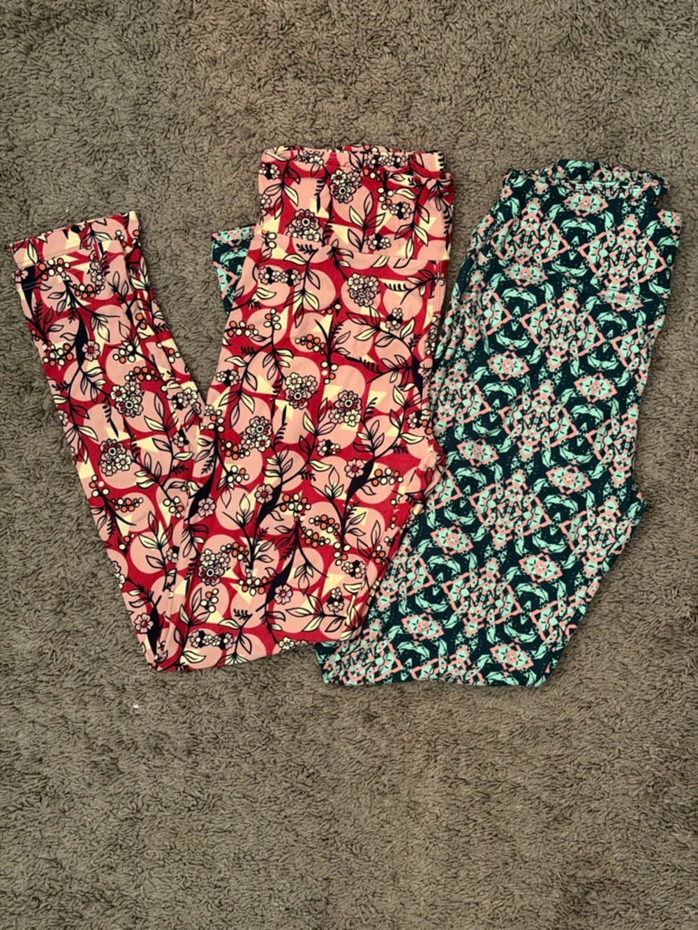 LuLaRoe Floral & Geometric Leggings - Pink and Teal